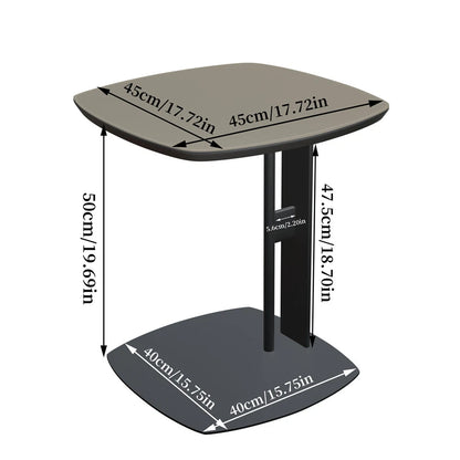 Light Grey Saddle Leather C-Shaped Square Side Table With Black Frame