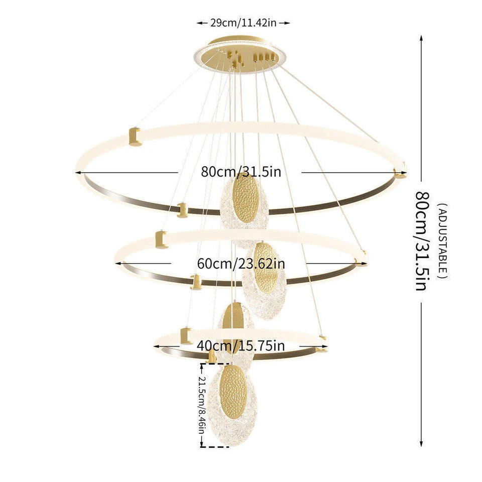Gold Acrylic Ring LED Chandelier Ceiling Light 80cm
