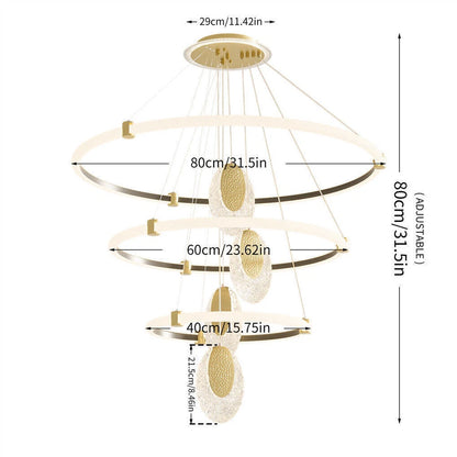 Gold Acrylic Ring LED Chandelier Ceiling Light 80cm