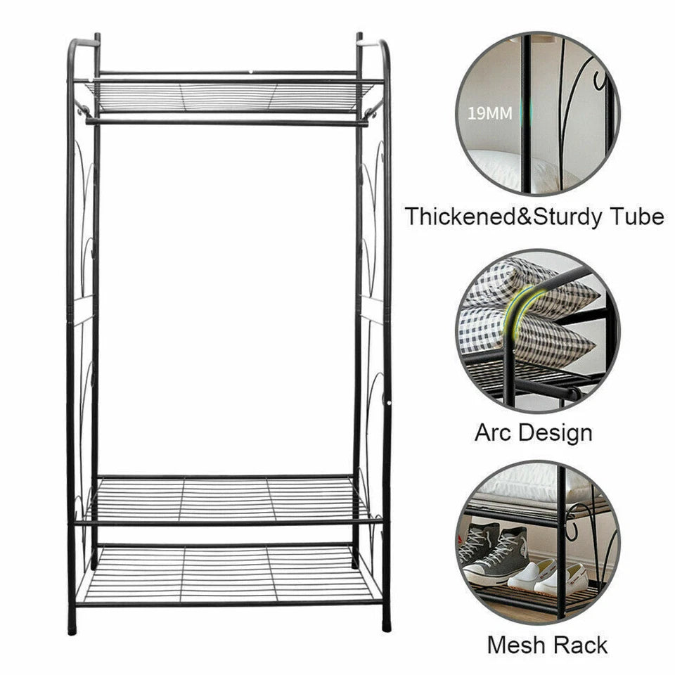 Metal Open Wardrobe Simplicity Clothes Rack Garment Storage Hanger Shoe Organise