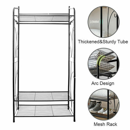 Metal Open Wardrobe Simplicity Clothes Rack Garment Storage Hanger Shoe Organise
