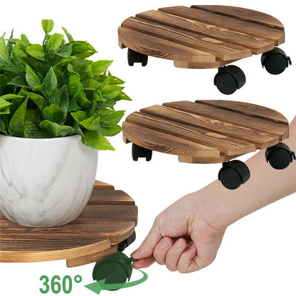 round-planter-caddies-wooden-patio-plant-trivet-flower-pot-stand-lockable-wheels