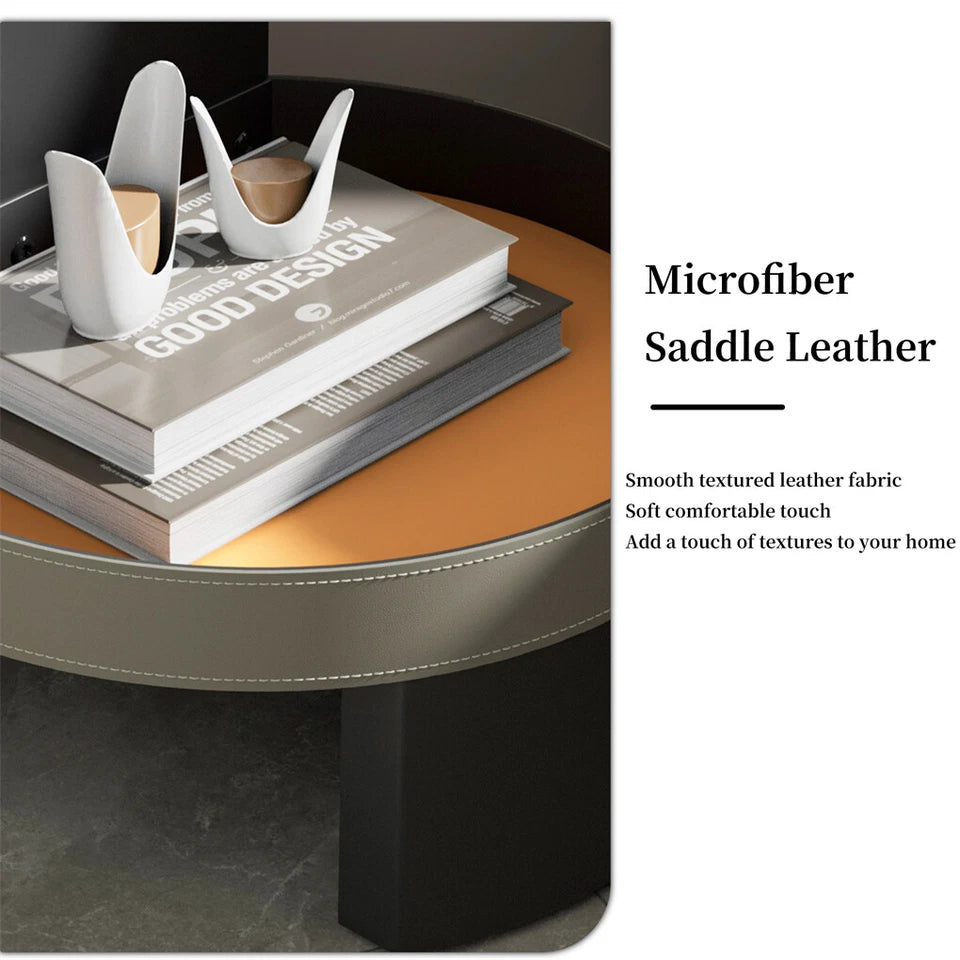 2-Tier Leather Side Table with Glass Top