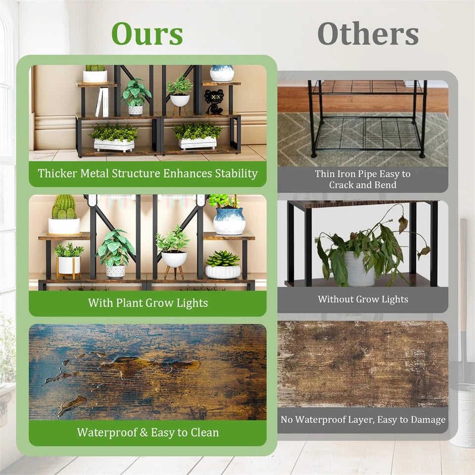 Set of 2 Indoor Plant Stands with Lights 6 Tier Display Racks