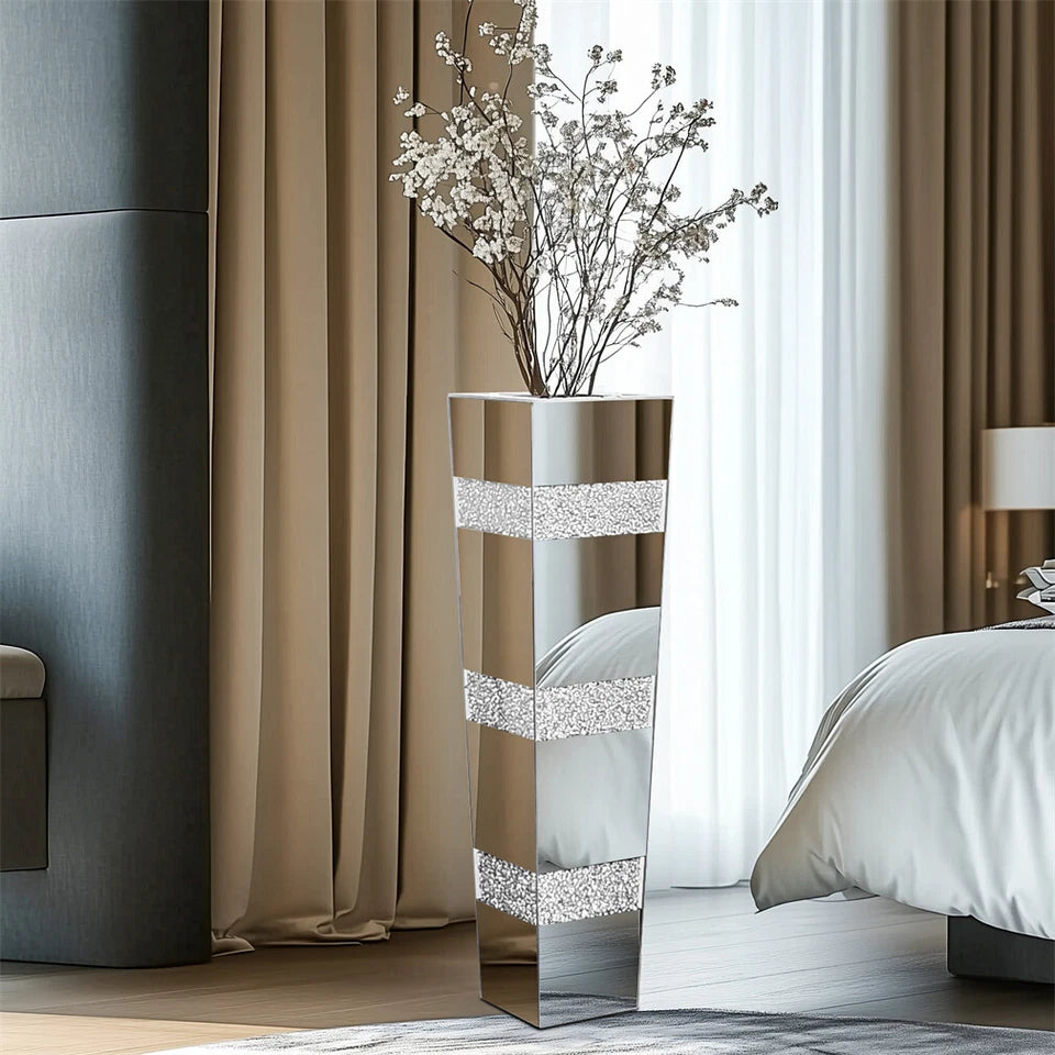 Elegant Standing Vase with Crushed Diamond and Mirror Look
