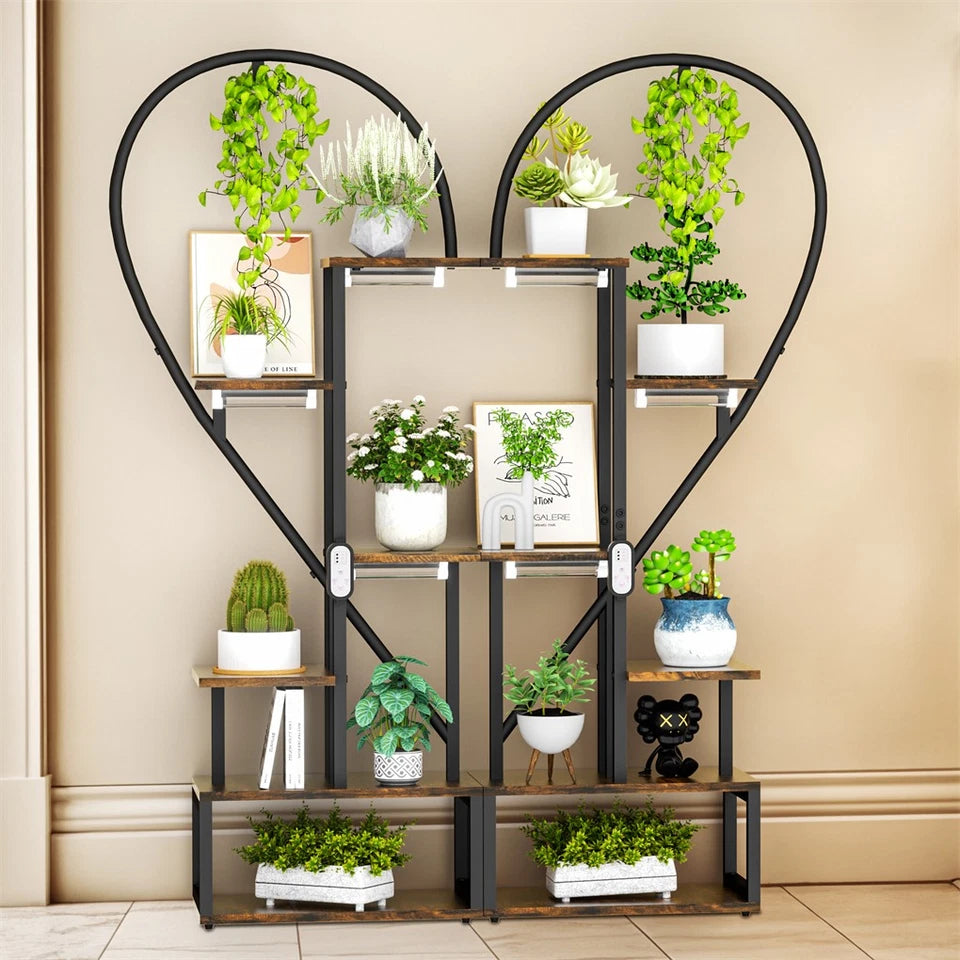 Set of 2 Indoor Plant Stands with Lights 6 Tier Display Racks
