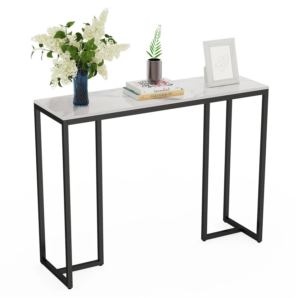 Large Modern Marble Console Table Sintered Stone Entryway Hallway Table with Metal Frame