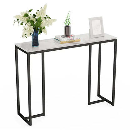 Large Modern Marble Console Table Sintered Stone Entryway Hallway Table with Metal Frame