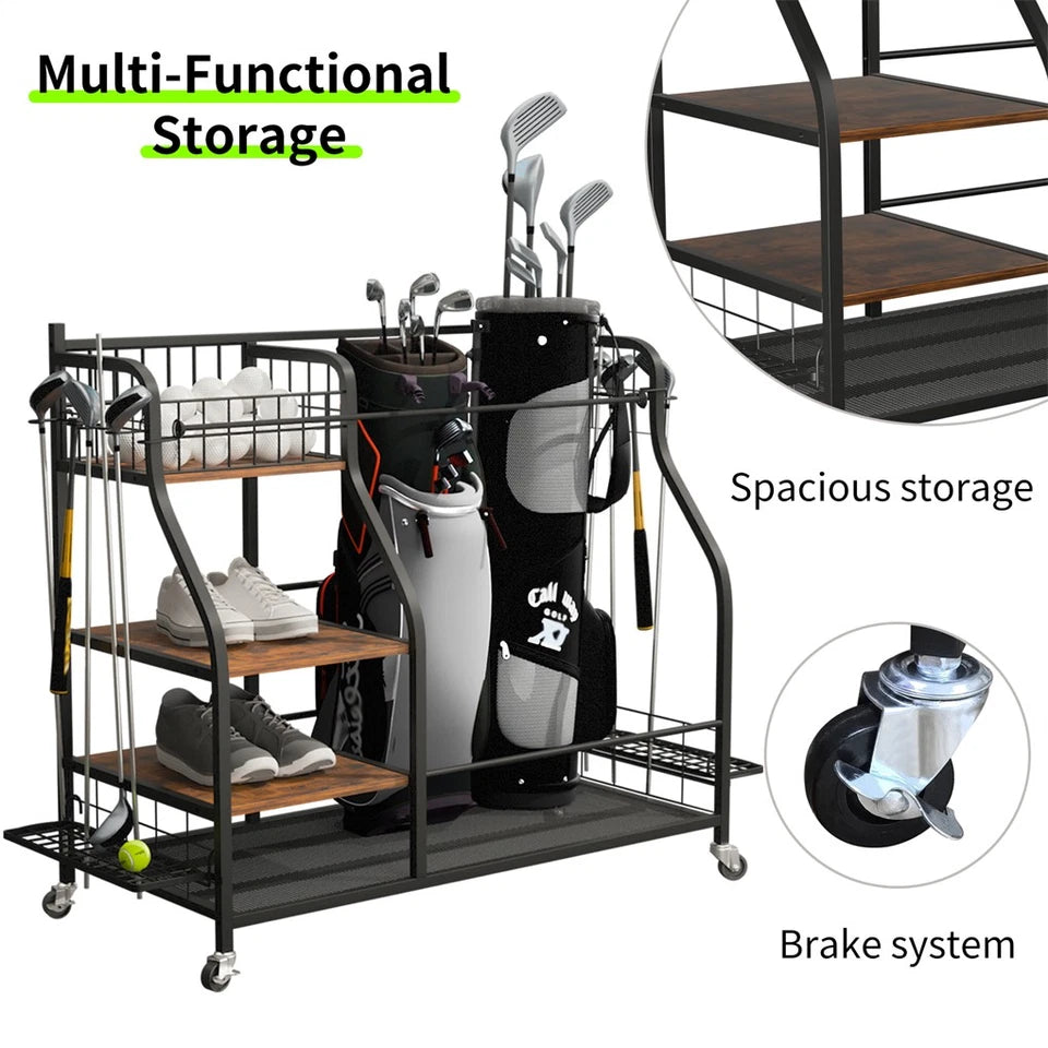 Spacious Mobile Golf Bag Rack For Easy Storage Use