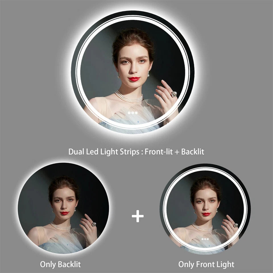 Large Round LED Bathroom Mirror Anti-fog Dimmable Vanity Mirror