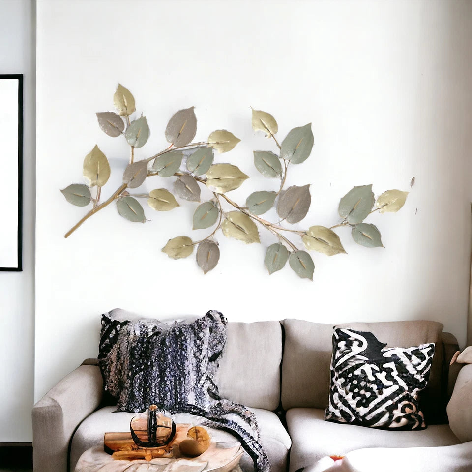 Golden Mist Leaf Branch Metal Wall Art for Modern and Serene Interiors