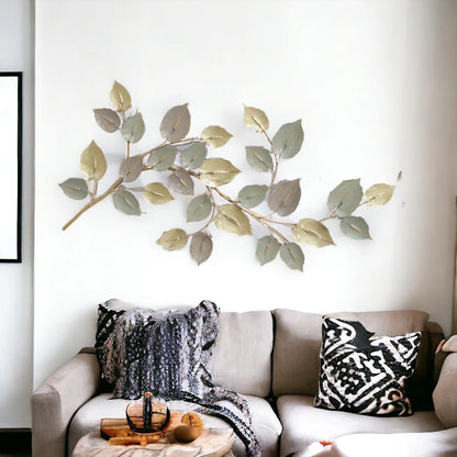 Golden Mist Leaf Branch Metal Wall Art for Modern and Serene Interiors