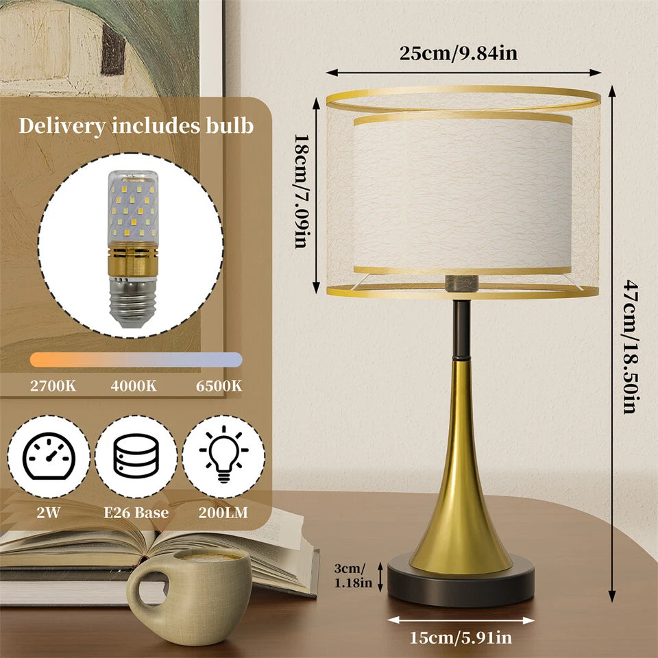 Classic Gold Bedside Lamp with Three Light Settings