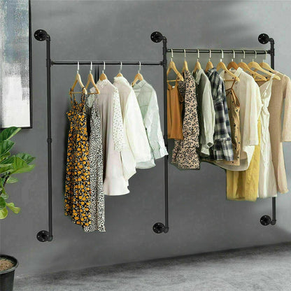 P&P Black Heavy-Duty Wall-Mounted Industrial Garment Rack with Dual Hanging