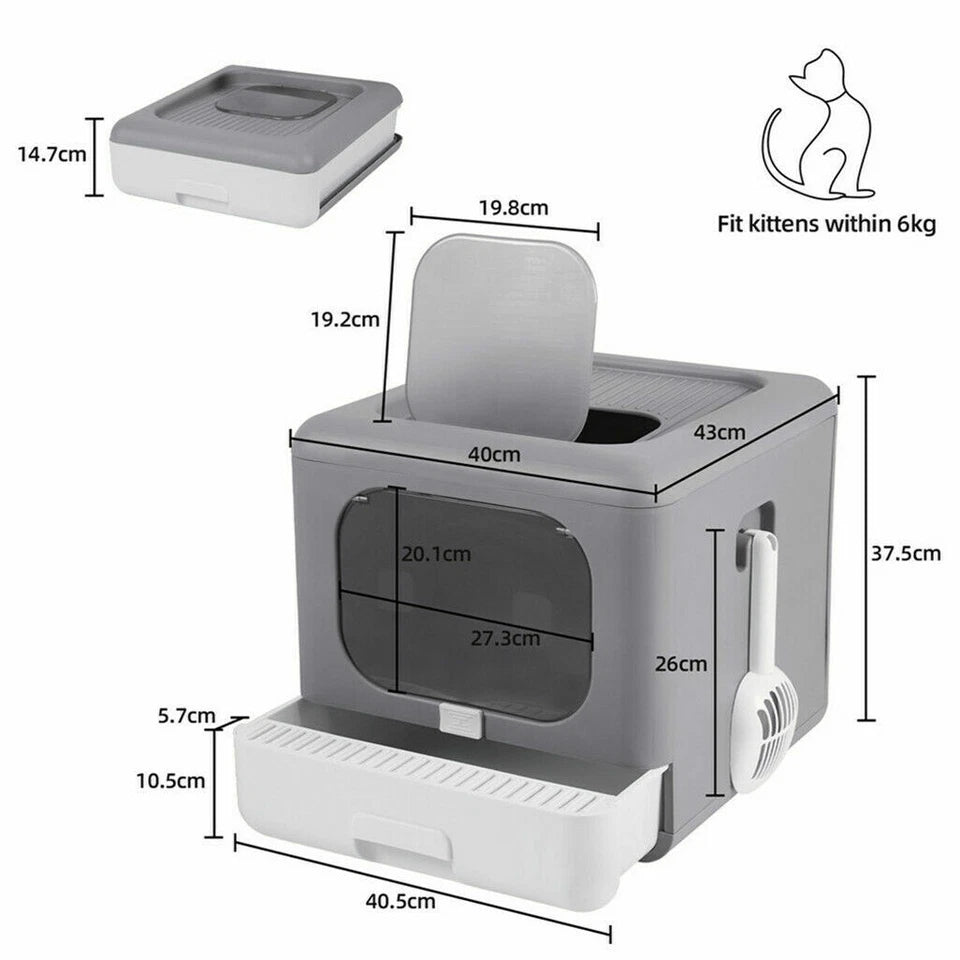 Foldable Fully Enclosed Hooded Cat Litter Box Self-Cleaning Kitty Toilet with Tray