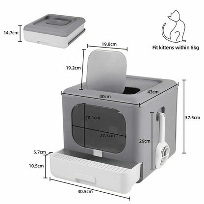 Foldable Fully Enclosed Hooded Cat Litter Box Self-Cleaning Kitty Toilet with Tray