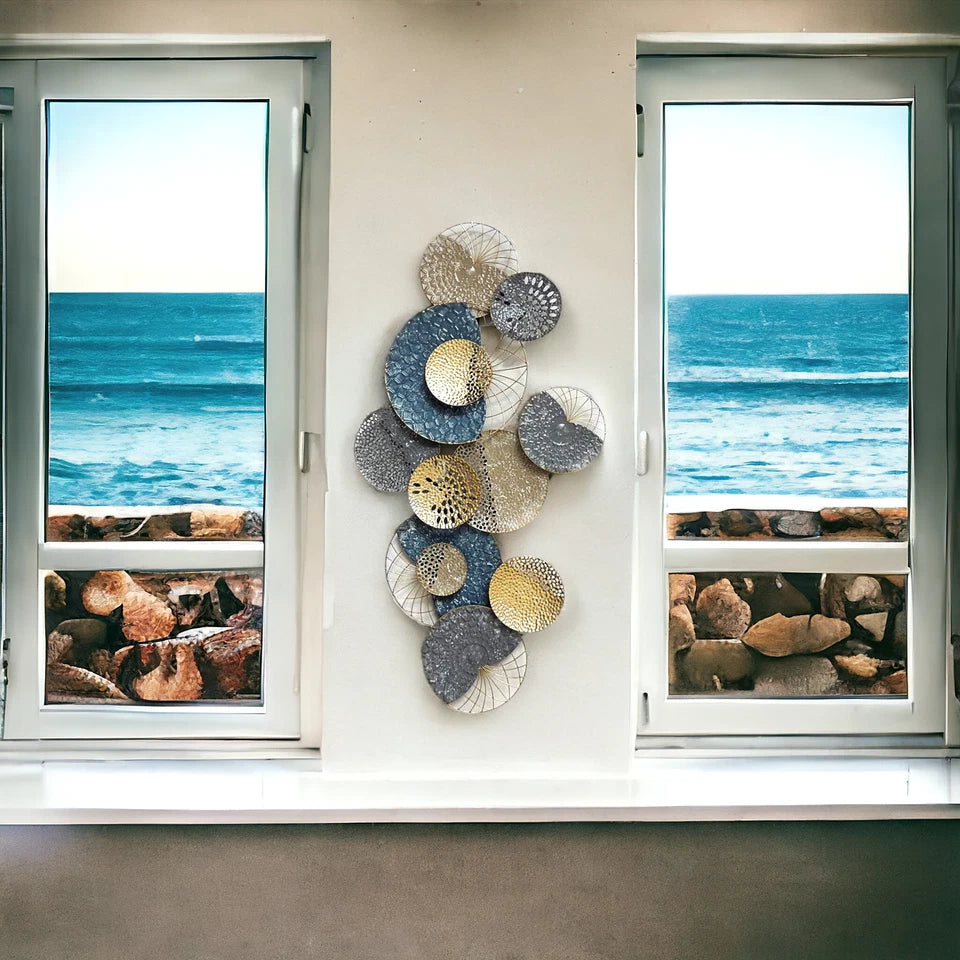 Gold, Blue and Silver Contemporary Wall Decor with Intricate Metal Textures