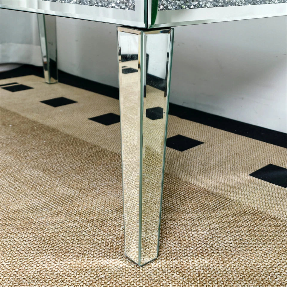 Silver Mirrored Coffee Table with Crushed Diamond Border