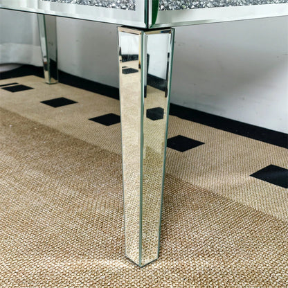 Silver Mirrored Coffee Table with Crushed Diamond Border
