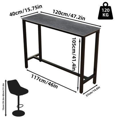Matte Black Rectangular Bar Table With Sleek H-Frame Base And Comfort Footrests