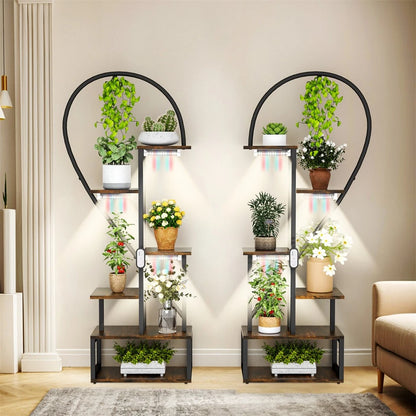 Set of 2 Indoor Plant Stands with Lights 6 Tier Display Racks