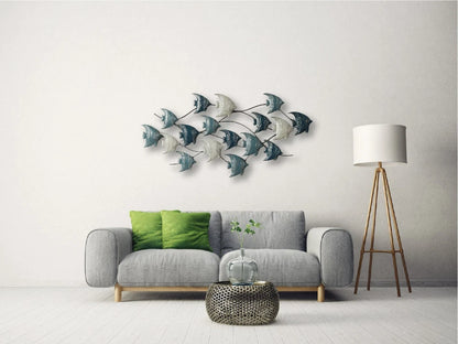 Blue and Gold 120cm Angel Fish Coastal-Themed Metal Wall Art for Living Rooms, Hallways, or Outdoors