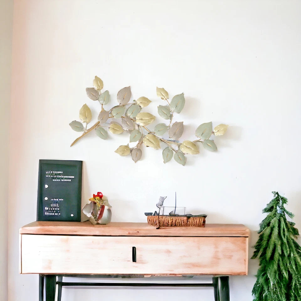 Golden Mist Leaf Branch Metal Wall Art for Modern and Serene Interiors