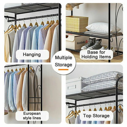 Metal Open Wardrobe Simplicity Clothes Rack Garment Storage Hanger Shoe Organise