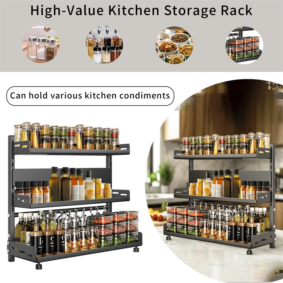 Large 3 Tier Spice Rack Kitchen Organizer with Adjustable Height