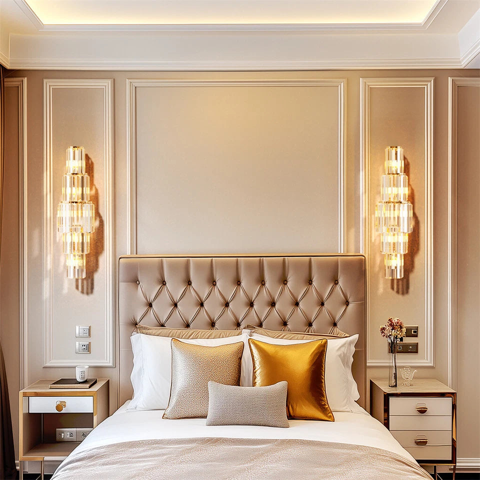 Gold 5-Tier Crystal Wall Sconce with LED Lights