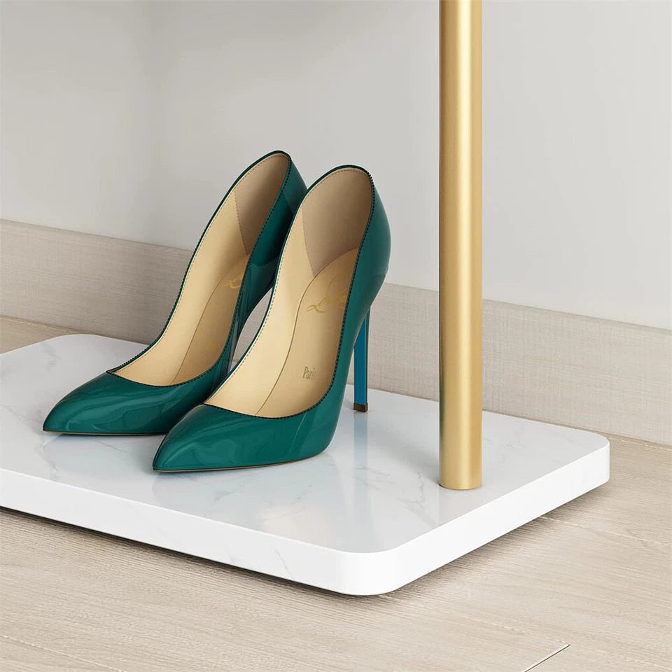 Gold Metal Clothes Rack with Marble Base for Home or Hotel Entryway