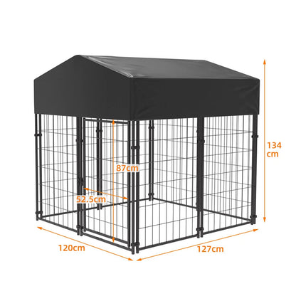 Black Powder Coat Steel Frame Dog Kennel Pet Playpen Enclosure Dog House W Roof