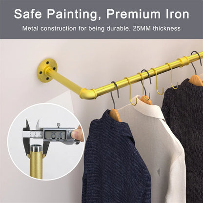 Heavy Duty Clothes Rack Wall Mounted Hanging Garment Rack Gold Metal Closet Rod