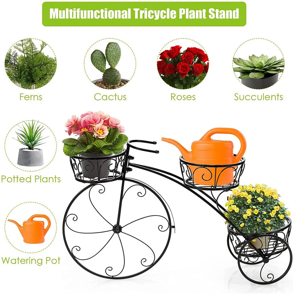 Metal Bicycle Flower Pot Stand for Patio & Garden