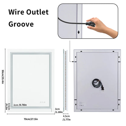 900-700mm Dimmable LED Bathroom Mirror Anti Fog Wall Mounted Vanity Makeup Mirror