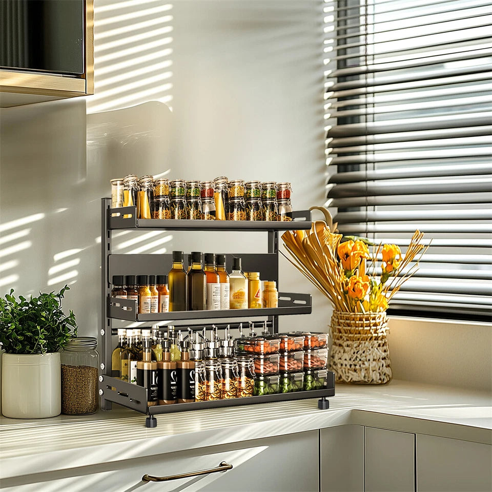Large 3 Tier Spice Rack Kitchen Organizer with Adjustable Height