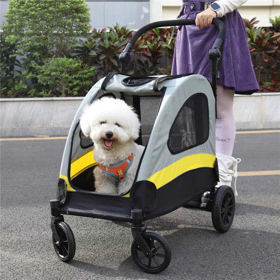Shock-Absorbing Foldable Dog Stroller for XL XXL Dogs(XXLPartition Interior)