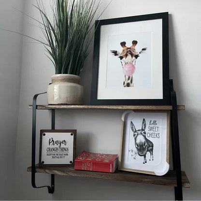 2-Tier Modern Rustic Floating Wall Shelves - Wooden Shelf for Storage Book Display