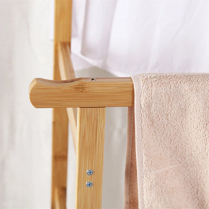 Heavy Duty Bamboo Garment Rack Freestanding Rolling Clothes Trousers Scarf Rack