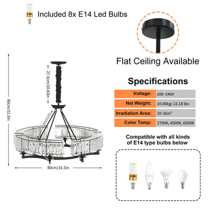 Large Black Crystal Chandelier with 8 E14 Lights