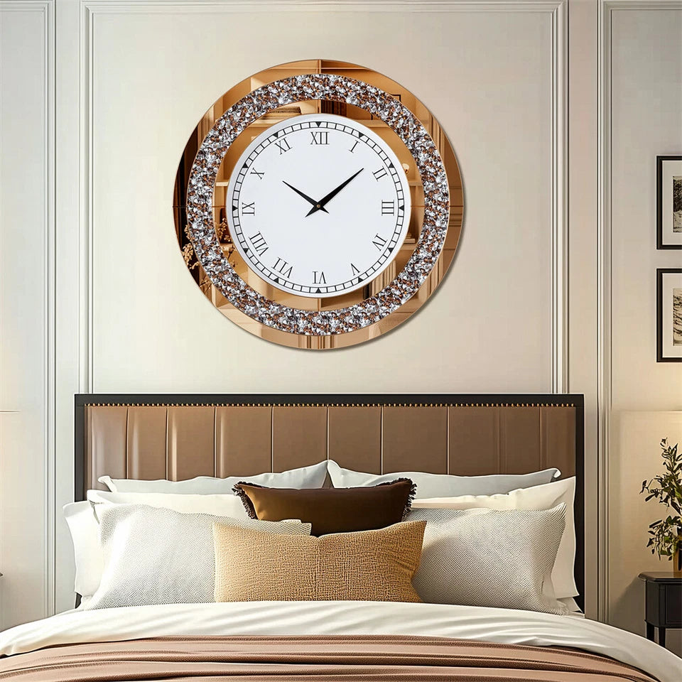 P&P Brown Crushed Diamond Oversized Wall Clock Elegant Accent 80x80cm