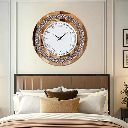 P&P Brown Crushed Diamond Oversized Wall Clock Elegant Accent 80x80cm