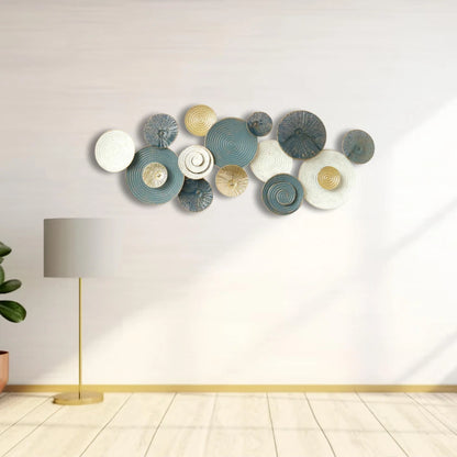 Blue, White and Gold Textured Circular Metal Wall Art for Elegant Home Styling