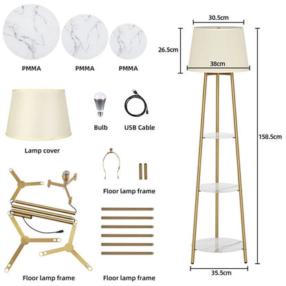 160cm Tall LED Floor Lamp Marble Shelves Corner Free Standing Lamp Reading Light