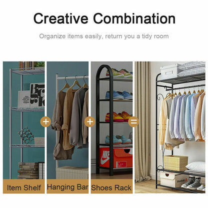 Metal Open Wardrobe Simplicity Clothes Rack Garment Storage Hanger Shoe Organise
