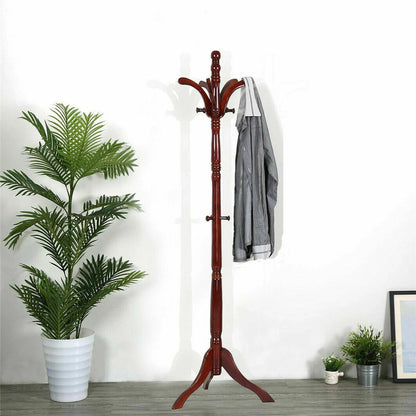 6ft Redwood Wooden Coat Rack Stand with 13 Hooks Organizer