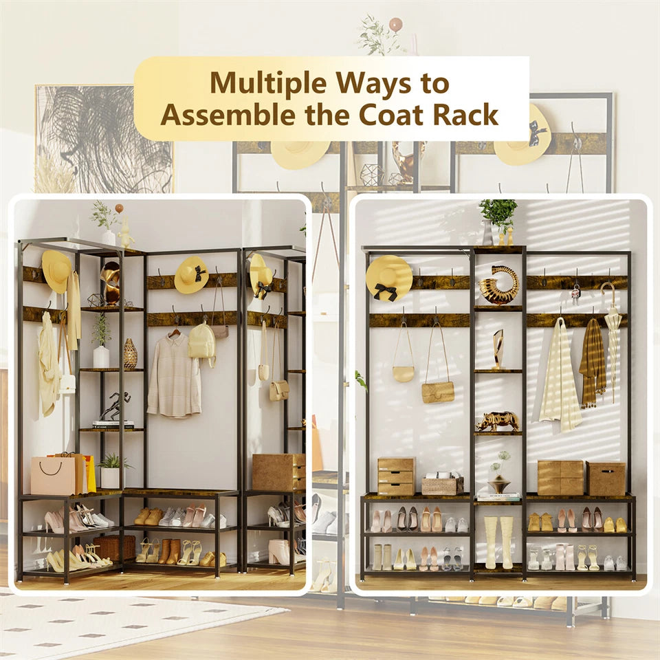 Industrial Entryway Hall Tree with Shoe and Coat Storage Rack