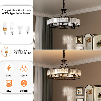 Black Crystal Chandelier with 6 E14 LED Lights