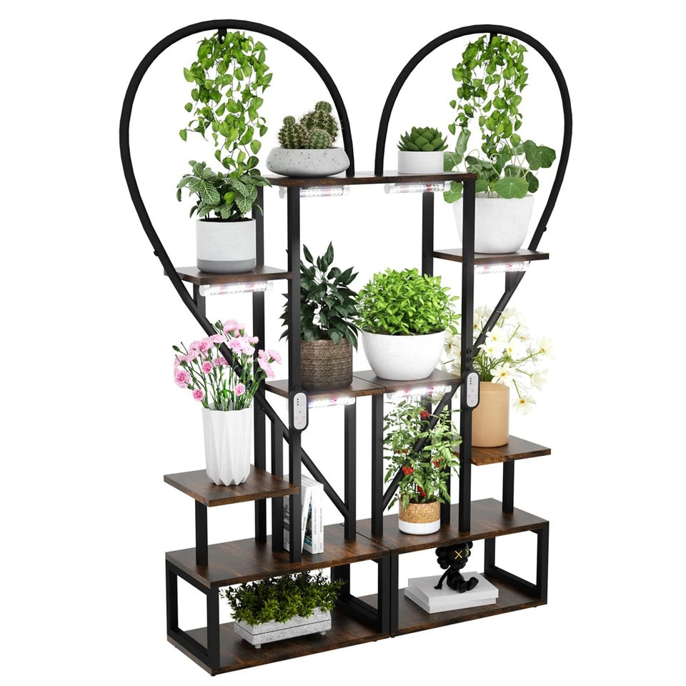 Set of 2 Indoor Plant Stands with Lights 6 Tier Display Racks