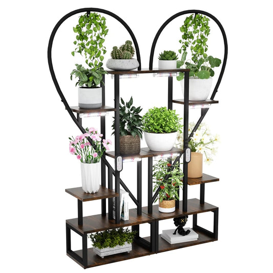 Set of 2 Indoor Plant Stands with Lights 6 Tier Display Racks